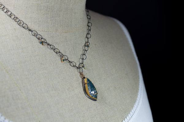 Raw Aquamarine Pendant Artisan Necklace, N501