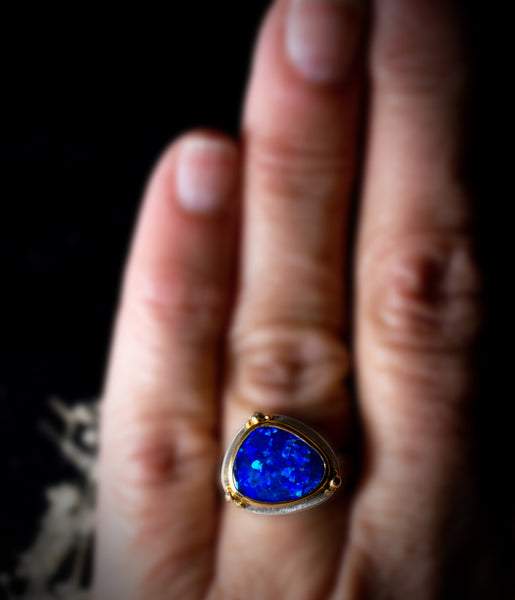 Blue Earth Opal Ring, f42