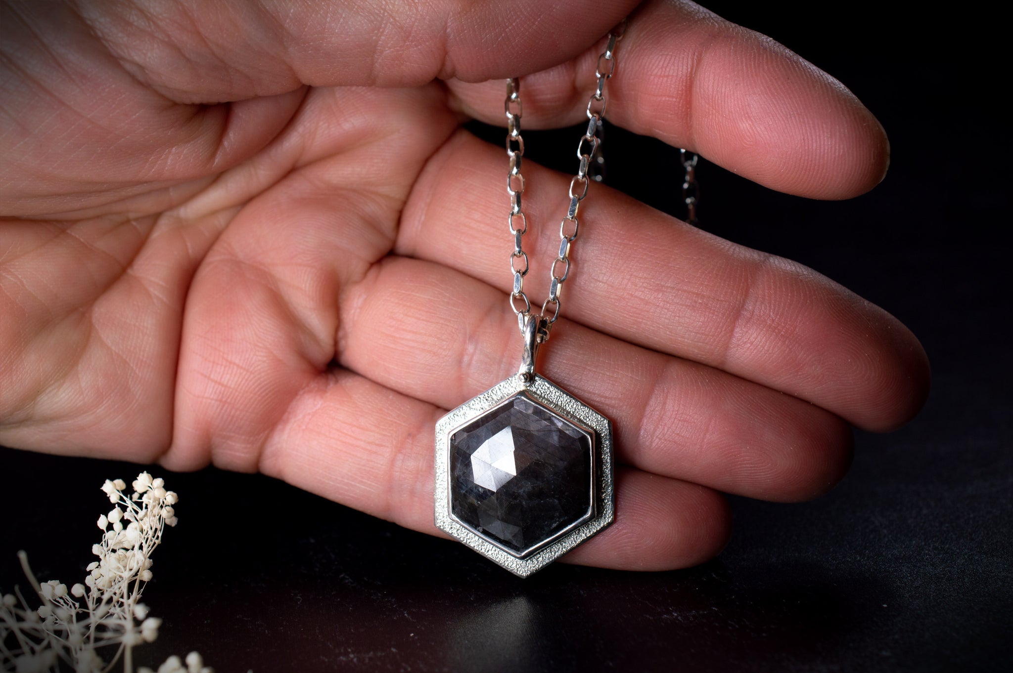 Octagon Grey Sapphire Pendant, n211
