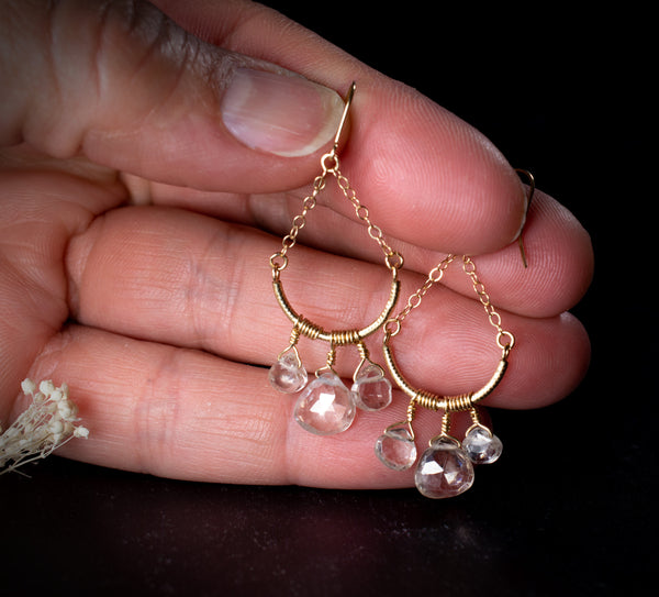 Chandelier Earrings in 14k Gold with Natural Zircon Gemstones, e38