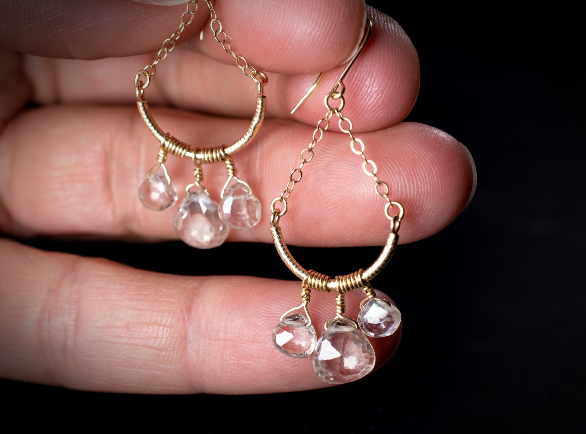 Chandelier Earrings in 14k Gold with Natural Zircon Gemstones, e38