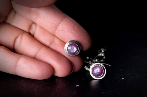 Small Pink Sapphire Stud Earrings in Silver, e37