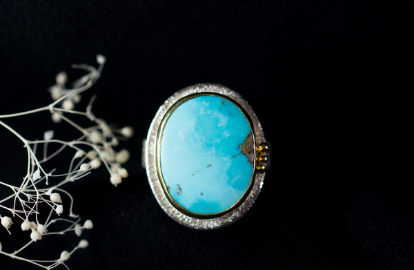 Turquoise Statement Ring in Sterling Silver with 22k