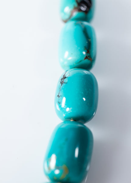 Exquisite Hand-Knotted Chinese Turquoise Necklace with Sterling Silver Clasp, N502