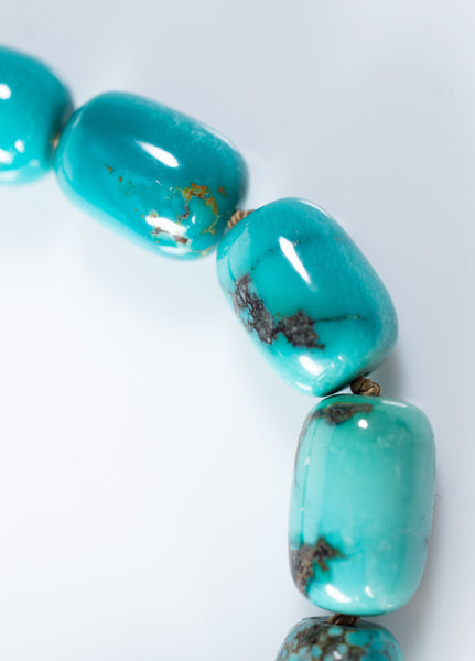 Exquisite Hand-Knotted Chinese Turquoise Necklace with Sterling Silver Clasp, N502