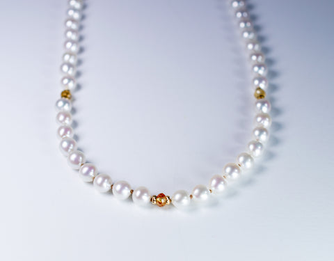 Classic Pearl Necklace with Natural Zircon Gemstones and 14k Gold, n199