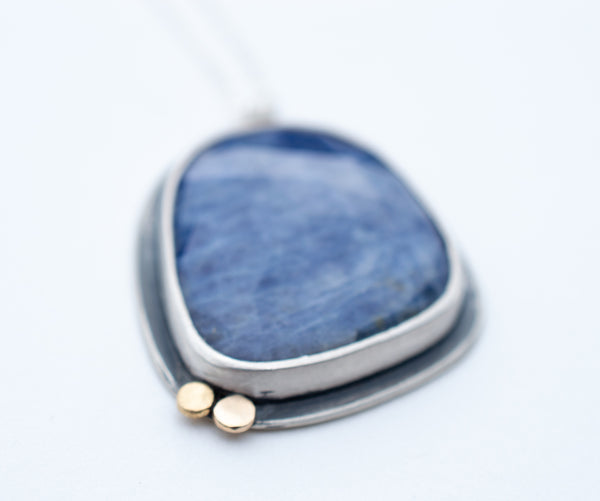 Denim Blue Jean Sapphire in Sterling Silver with 18k Gold Accents, n117