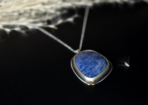 Denim Blue Jean Sapphire in Sterling Silver with 18k Gold Accents, n117