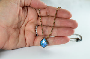 Labradorite Pendant Necklace with Hand-Knotted Golden Seed Pearls, #4