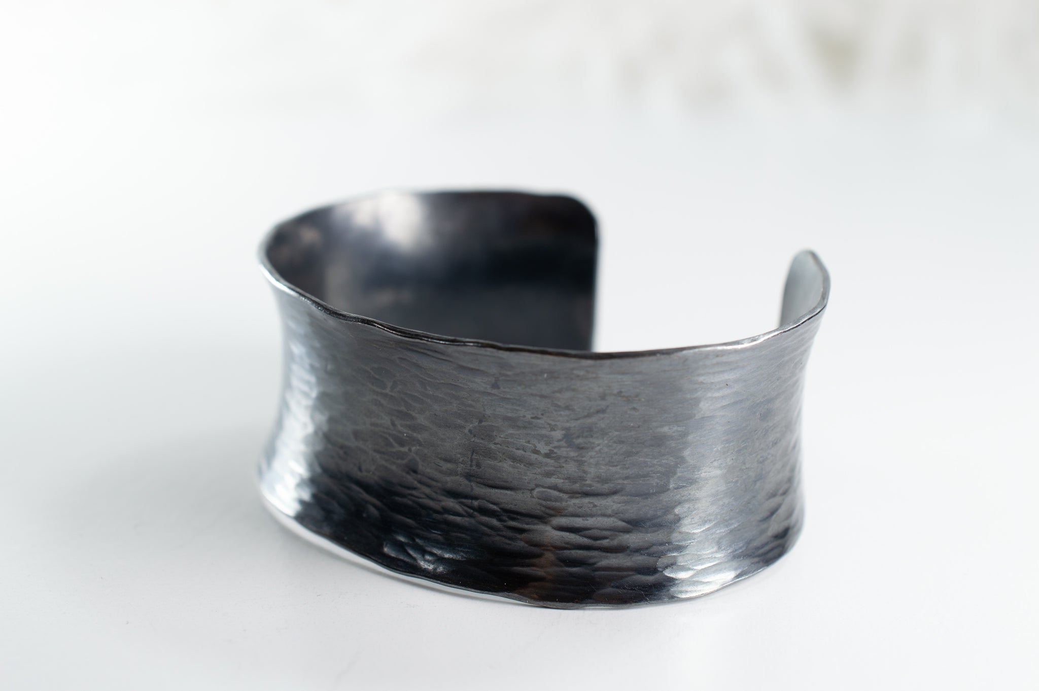 Black Anticlastic Sterling Silver Bracelet with Water Ripple Texture, Hand Wrought Hammered Silver Cuff Bracelet, w10