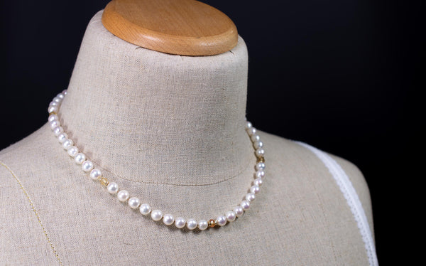 Classic Pearl Necklace with Natural Zircon Gemstones and 14k Gold, n199