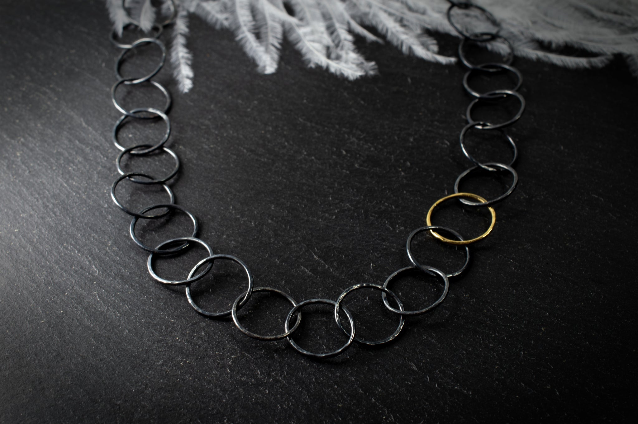 Hand Fabricated Oxidized Sterling Chain with Solid 18k Gold Link, n168