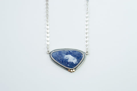Large Denim Sapphire Necklace in Sterling Silver with 18k Gold, n112