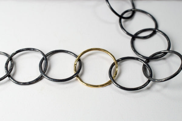 Hand Fabricated Oxidized Sterling Chain with Solid 18k Gold Link, n168