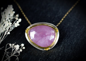 Pink Shiller Rose Cut Sapphire Pendant 22k Gold and Sterling Silver, n204