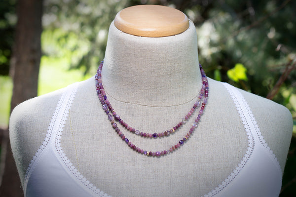 Sapphire and Amethyst Beaded Necklace with 14k Gold, n84