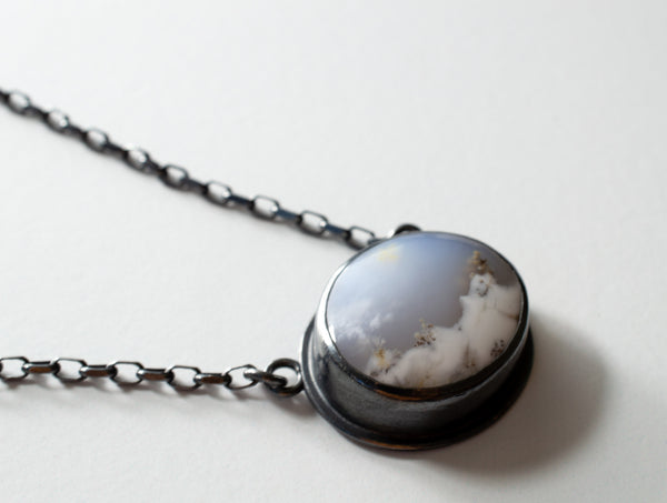 Snowy Dendrite Agate in Oxidized Sterling Silver, n170