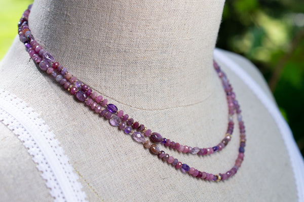 Sapphire and Amethyst Beaded Necklace with 14k Gold, n84
