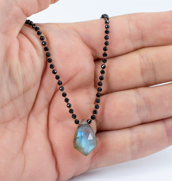 Dainty Labradorite and Black Spinel Beaded Necklace, n87