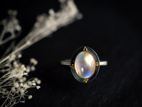 Rainbow Moonstone Statement Ring, f38