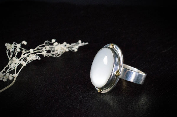 Glowing White Moonstone Statement Ring, f16