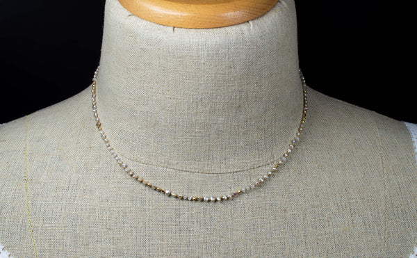 Japanese Akoya Saltwater Pearl Hand Knotted Necklace with Zircon Gemstone and Solid 14k Gold, n83