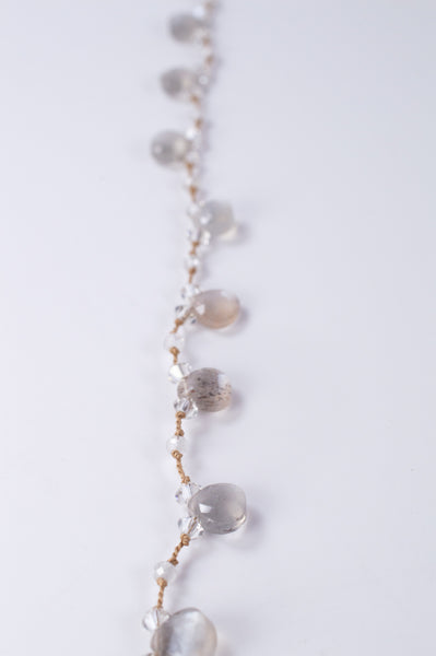 Grey Moonstone Wrap Knotted Silk Necklace, n64