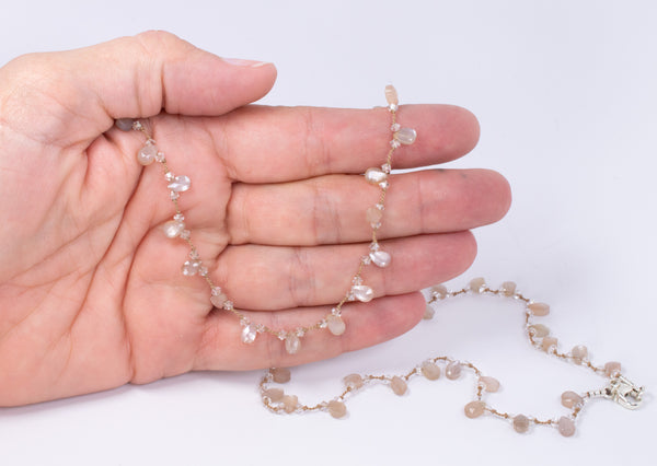 Shimmering Long Moonstone Wrap Necklace, n38