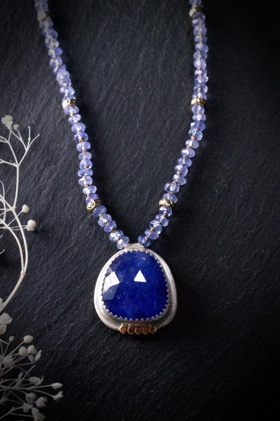 Periwinkle Tanzanite Artisan Necklace in Silver and 14k Gold, n9