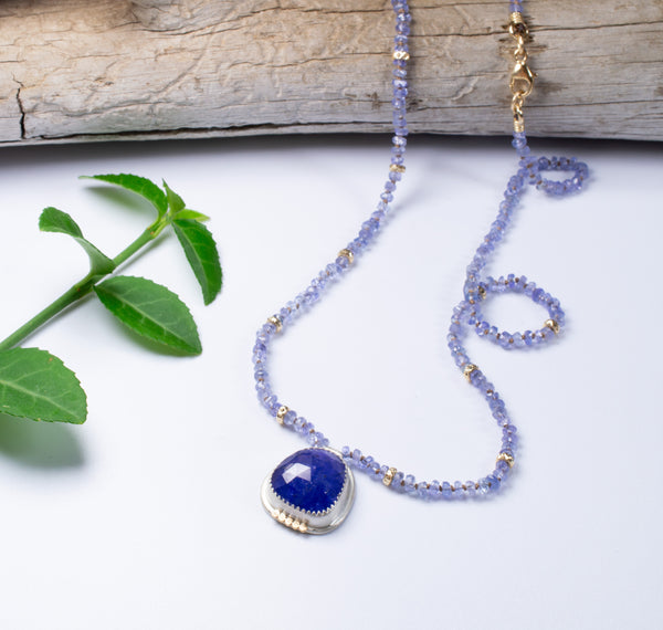 Periwinkle Tanzanite Artisan Necklace in Silver and 14k Gold, n9
