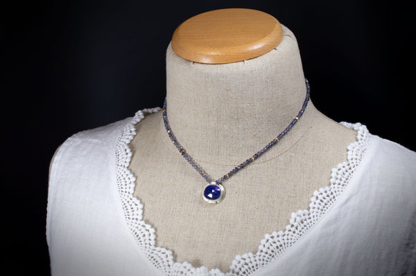 Periwinkle Tanzanite and Iolite and Gold Artisan Necklace, n5