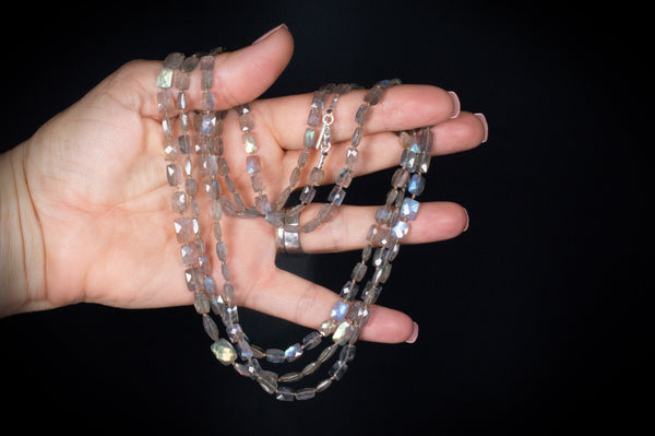 Hand Knotted Labradorite Wrap Layering Necklace, n76